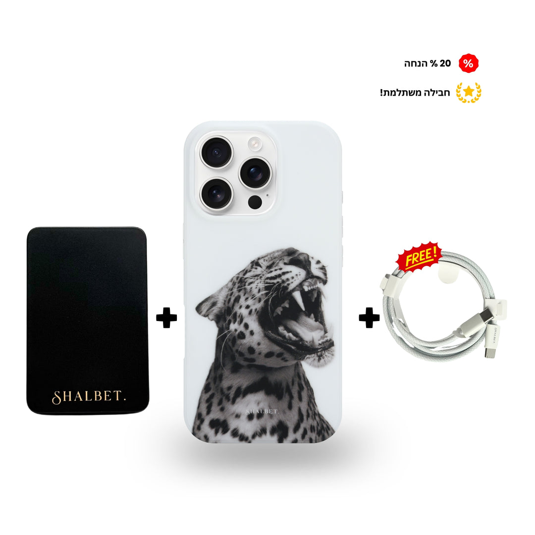 MagSafe מטען נייד שחור + מגן נמר שואג